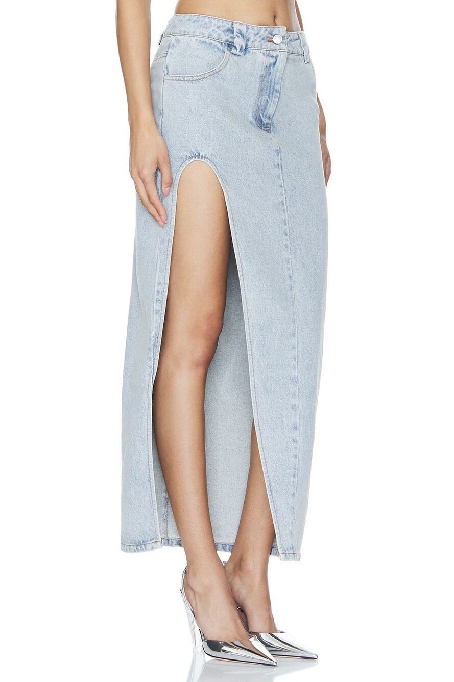$124 Sz Small  REVOLVE DYLN Zayne Women’s Light Blue Denim Fashion Maxi Skirt